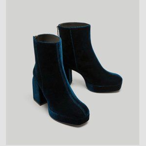 Zara Platform Velvet Ankle Boots